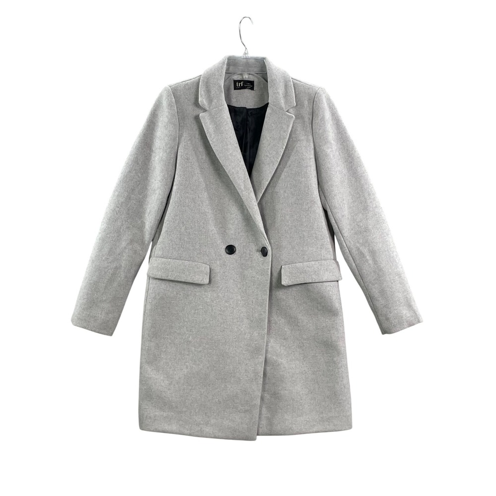 Zara TRF Wool Blend Coat Women Small Gray Double Breasted Long Jacket Minimalist